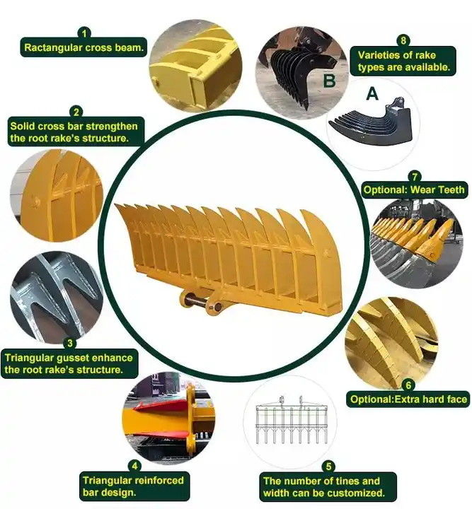 10-20T Rack raiz Para escavadeira varrer detritos volumosos longos deixados no chão